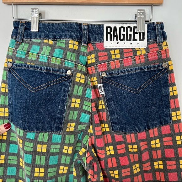 The Ragged Priest Mix Check Mom Jeans in Red Green - Picture 5 of 9